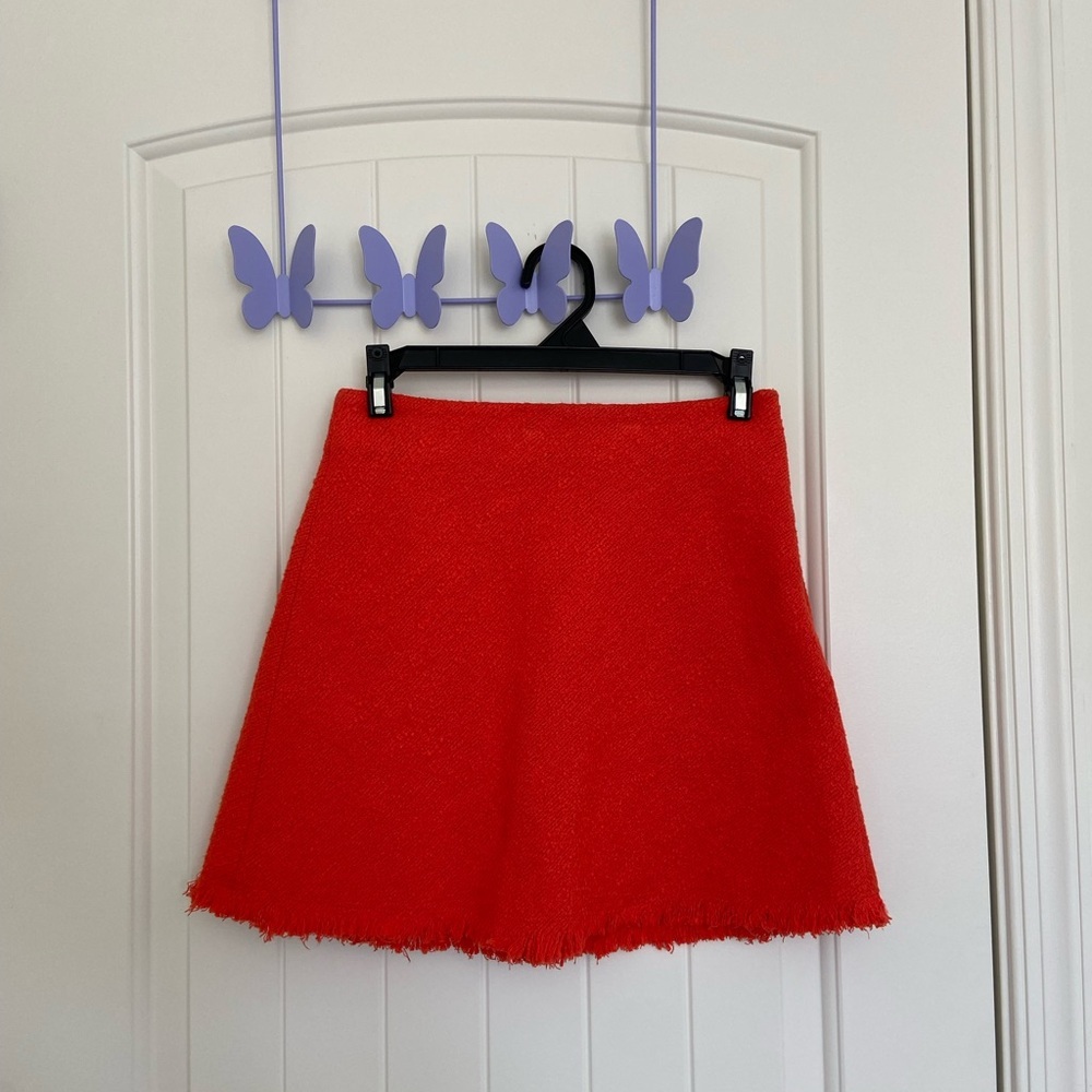 EUC | ZARA women’s bright orange tweed distressed hem miniskirt — XS